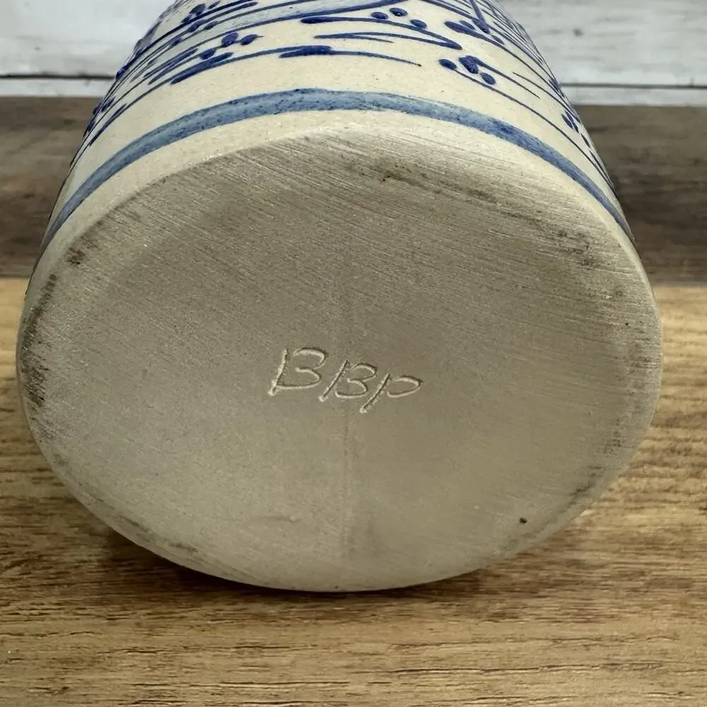BBP Beaumont Brothers Pottery Clark State Salt-Glazed Crock -House, Trees 5.5”